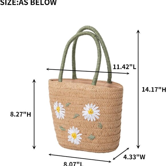 Elegant Handmade Straw Beach Bag with Floral Patterns for Summer Fun - Picture 4 of 6